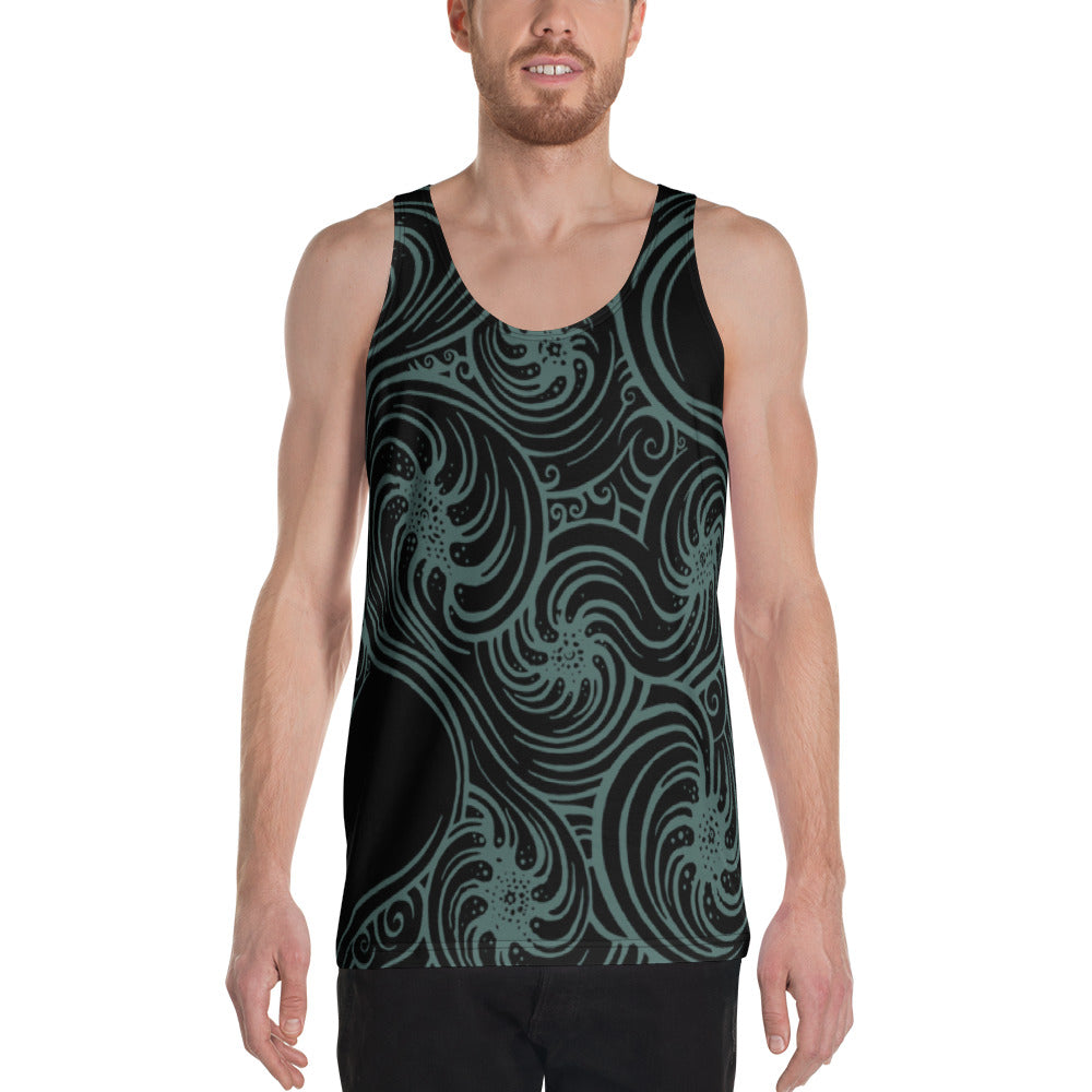 Unisex Tank Top : Cosmic Swirl - Black w. Teal (All over print)