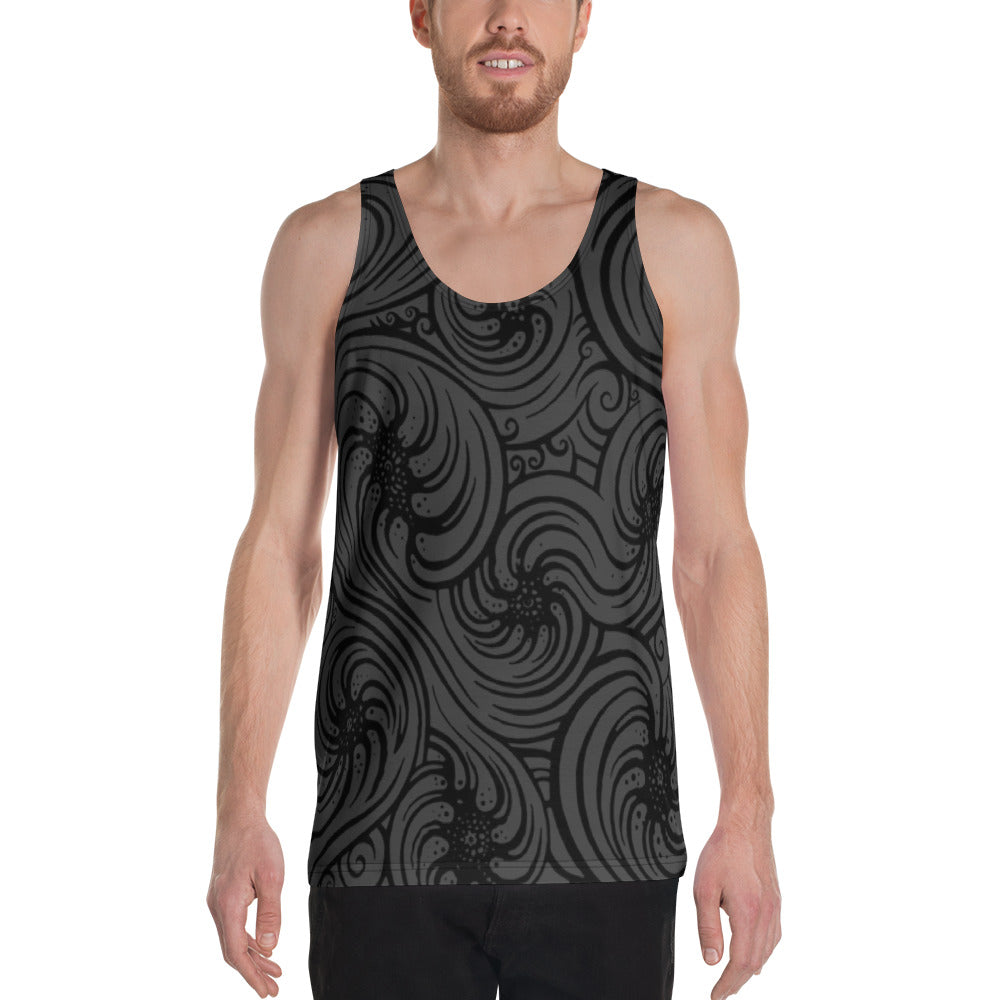 Unisex Tank Top : Cosmic Swirl - Gray w/ Black AOP (All over print)