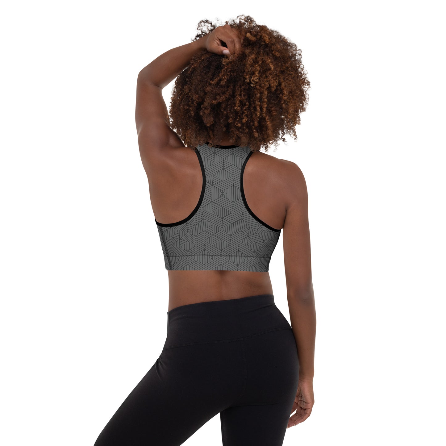 Padded Sports Bra : Hexacubes - Gray w/ black