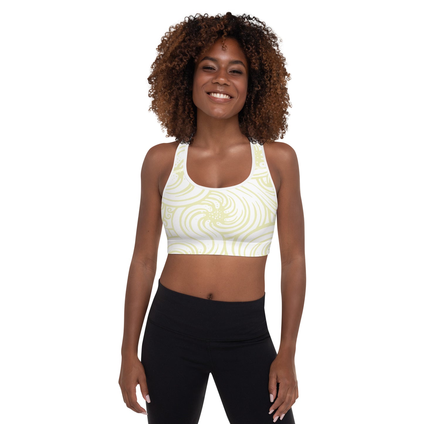 Padded Sports Bra : Cosmic Swirl - White w/ Cream print