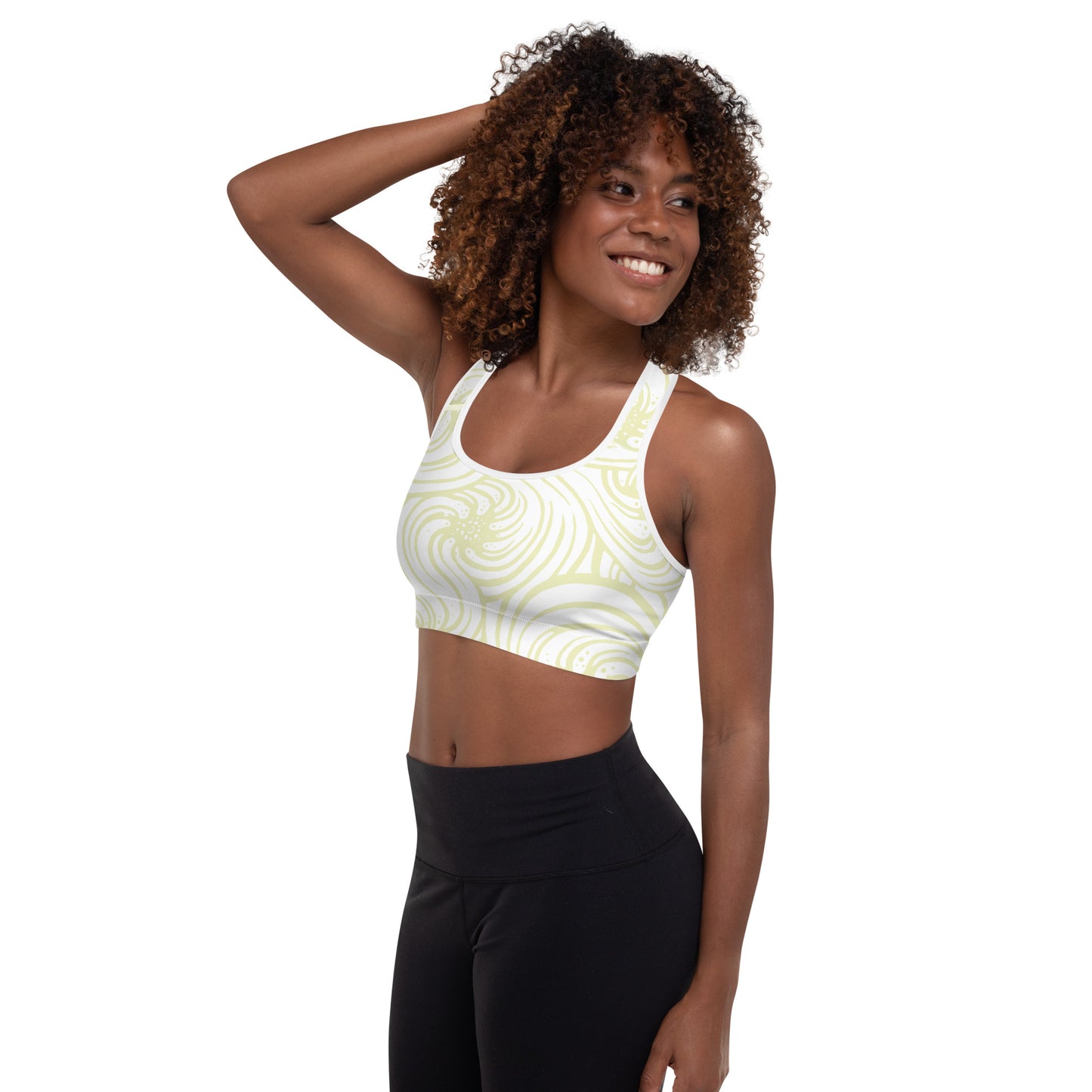 Padded Sports Bra : Cosmic Swirl - White w/ Cream print