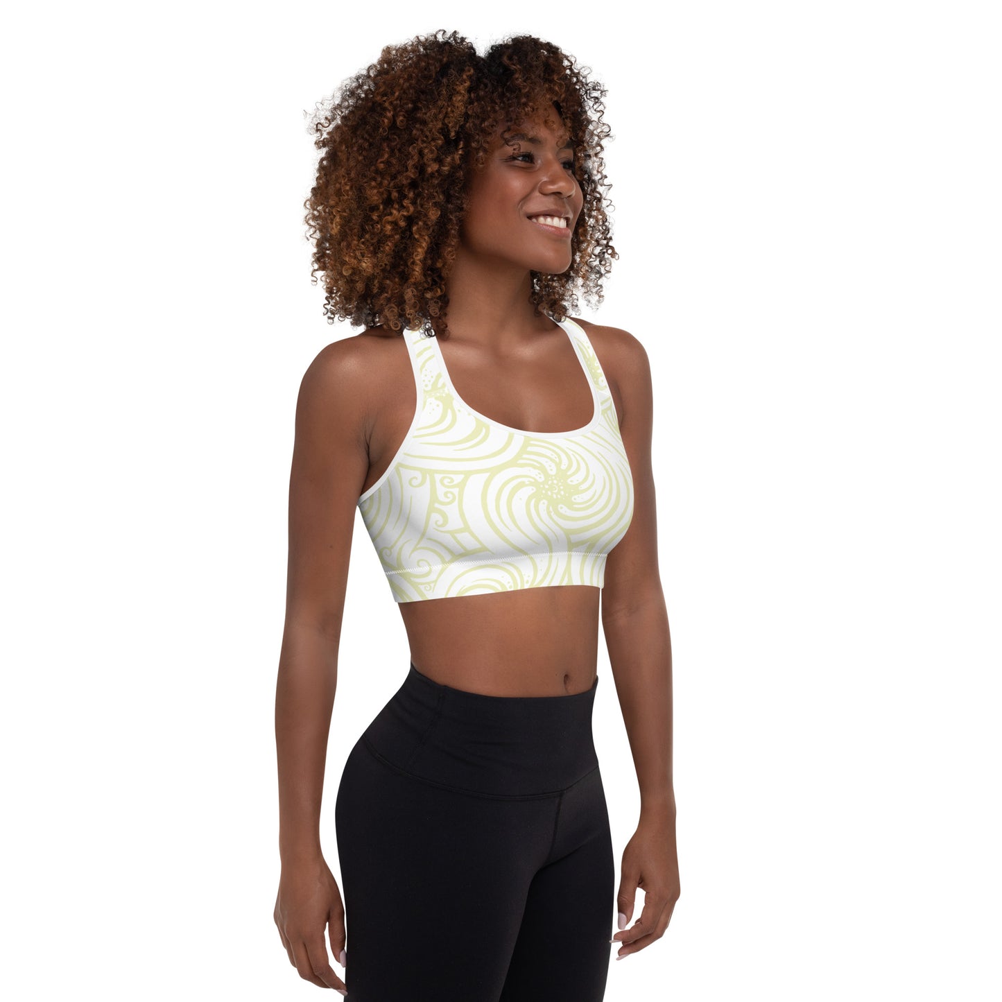 Padded Sports Bra : Cosmic Swirl - White w/ Cream print