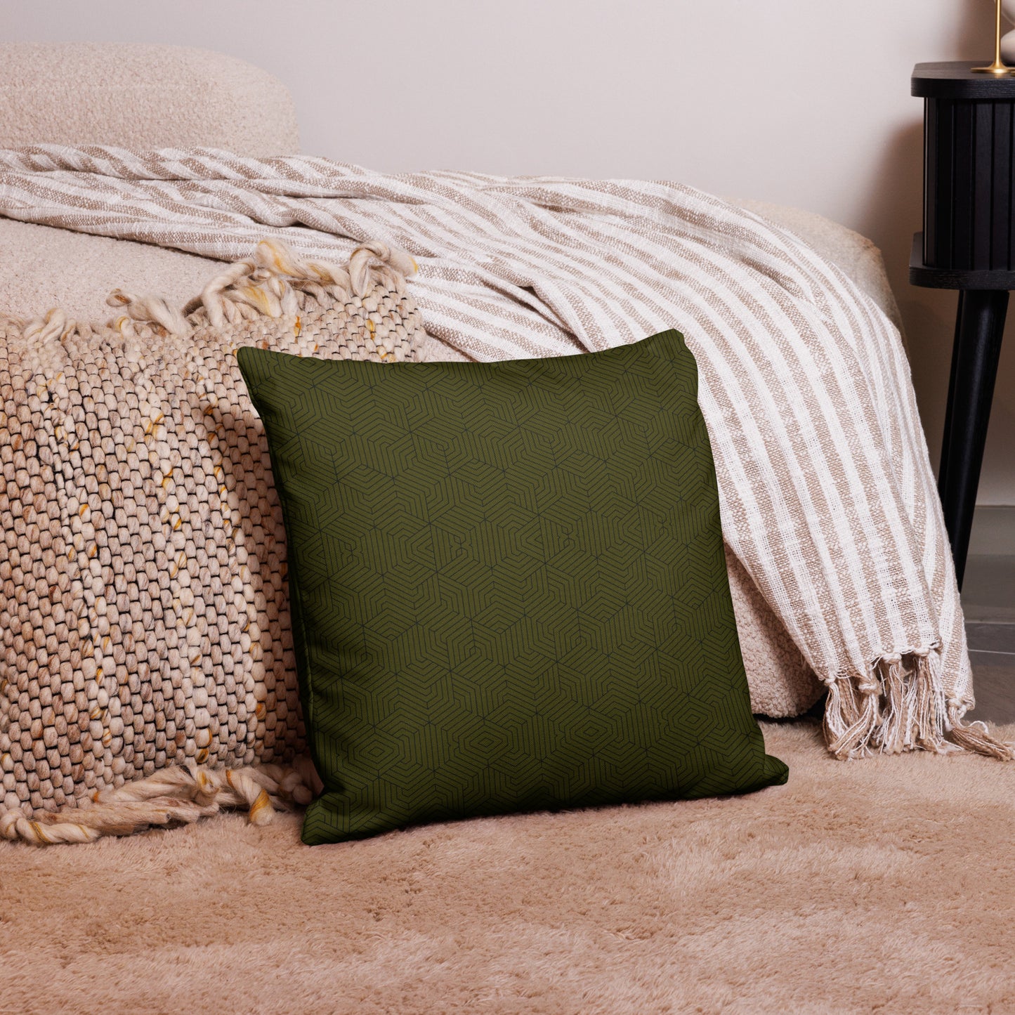 Premium Pillow : Hexacubes - Olive w/ Black print