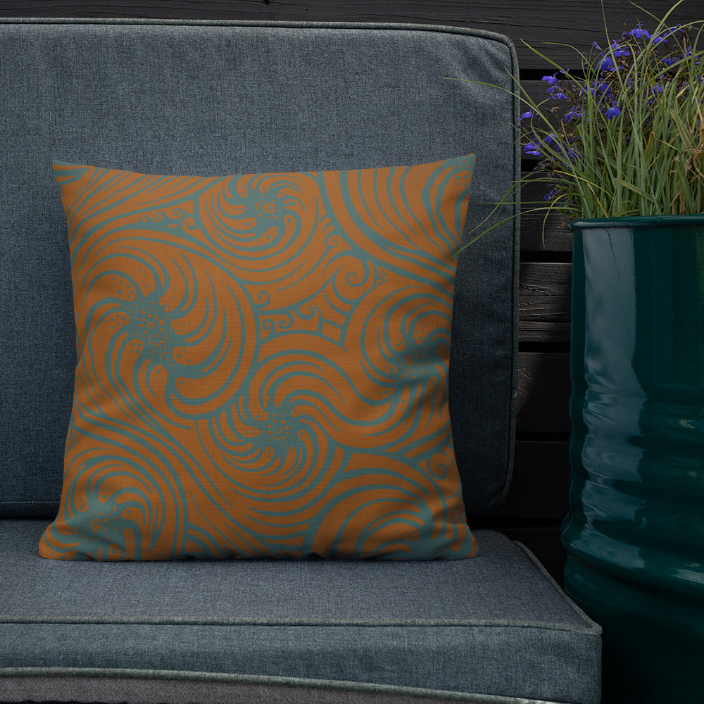 Premium Pillow : Cosmic Swirl - Gold w/ Teal print
