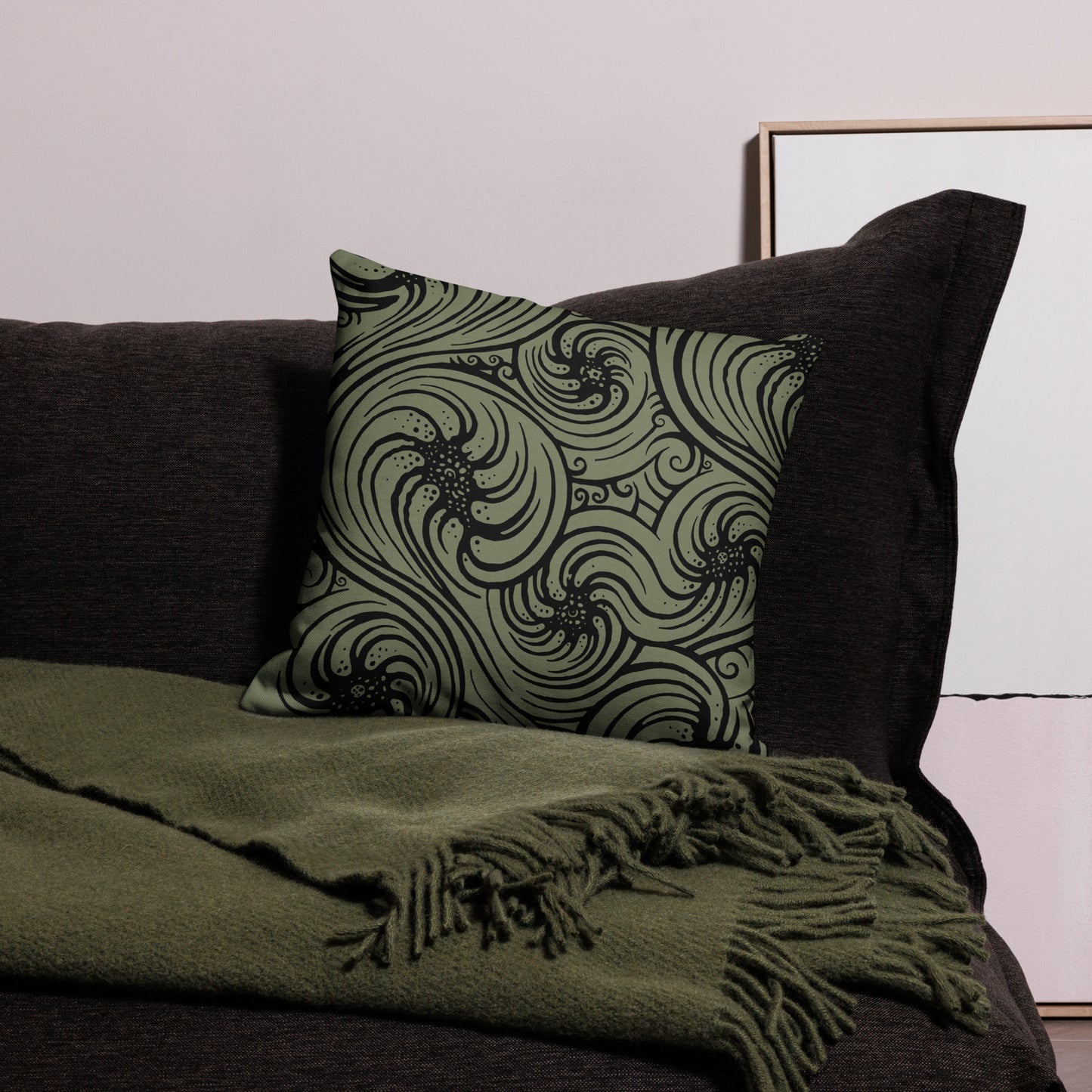 Premium Pillow : Cosmic Swirl - Sage w/ Black print