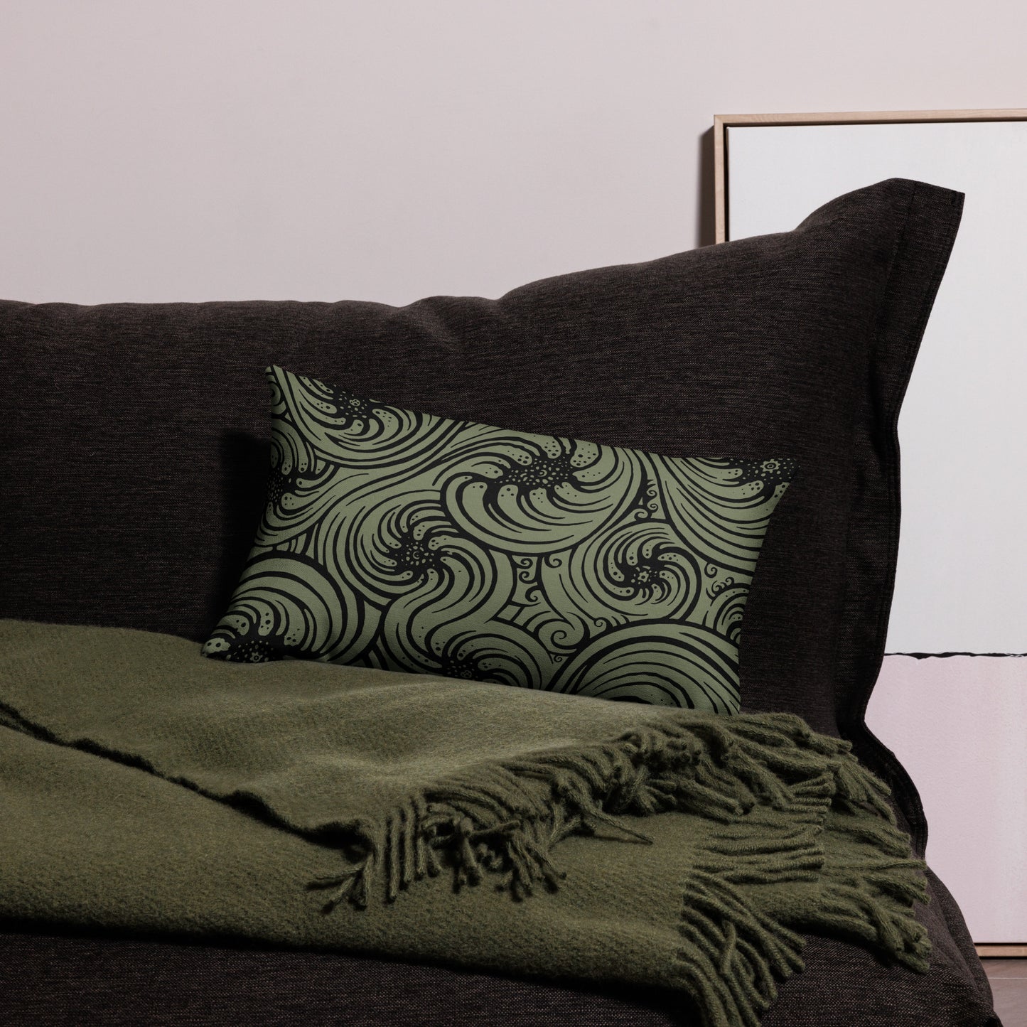 Premium Pillow : Cosmic Swirl - Sage w/ Black print