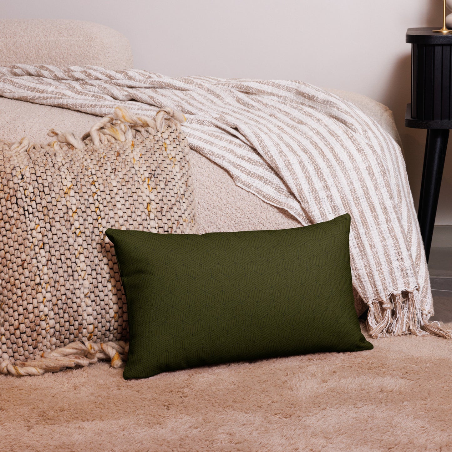 Premium Pillow : Hexacubes - Olive w/ Black print