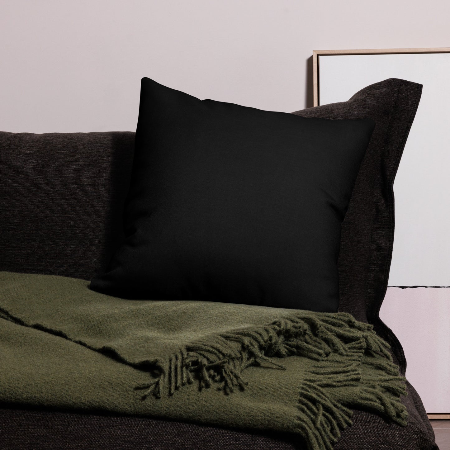 Premium Pillow : Starflower - Black w/ Olive print