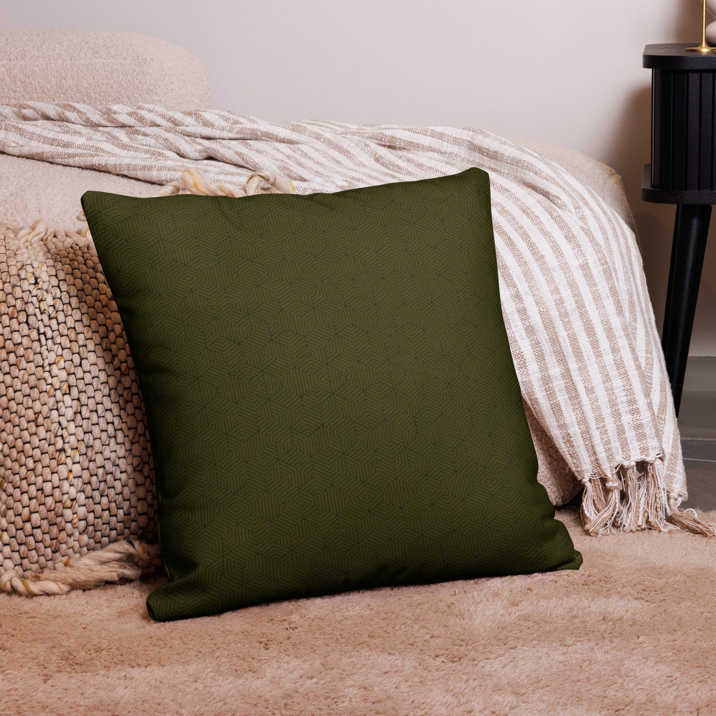 Premium Pillow : Hexacubes - Olive w/ Black print