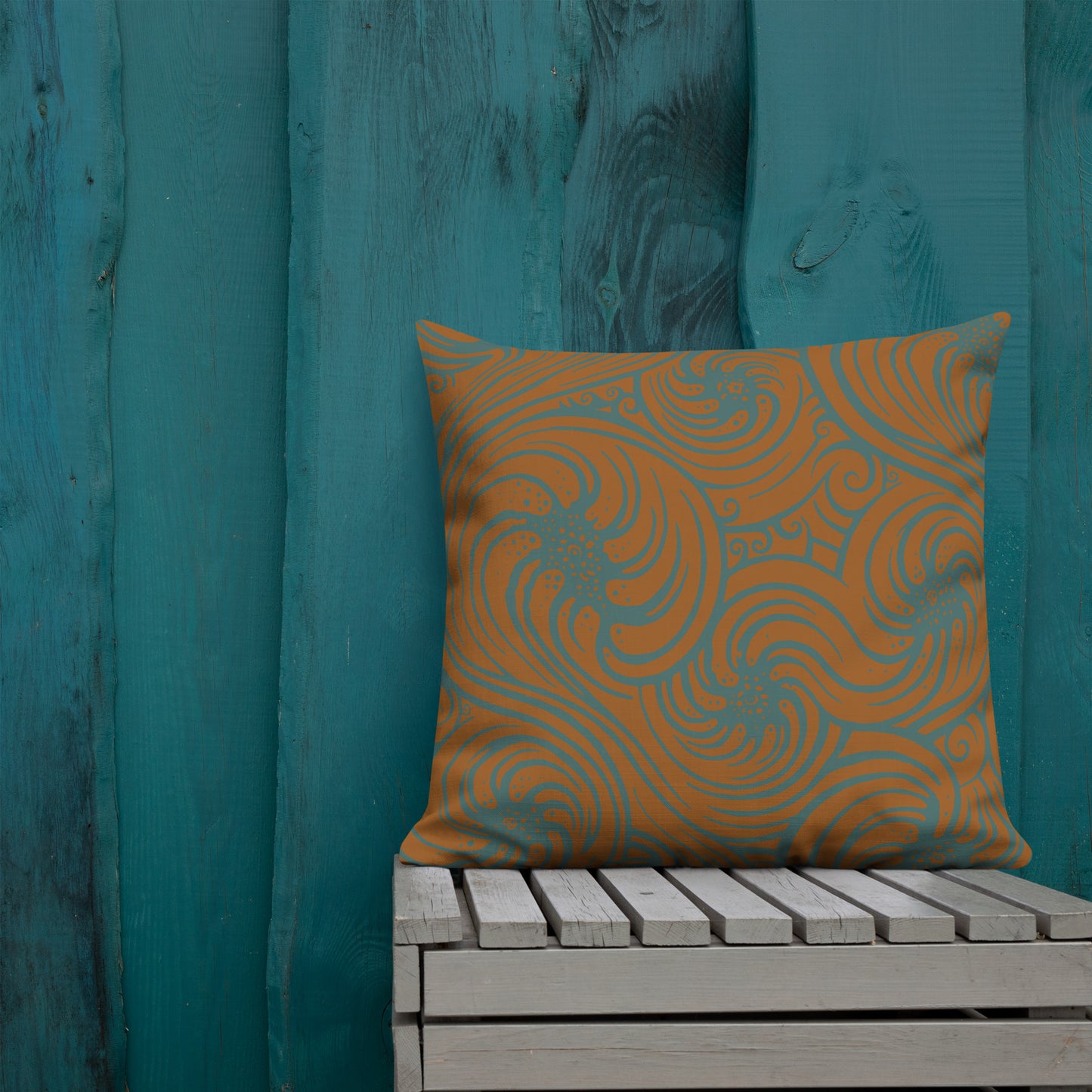 Premium Pillow : Cosmic Swirl - Gold w/ Teal print