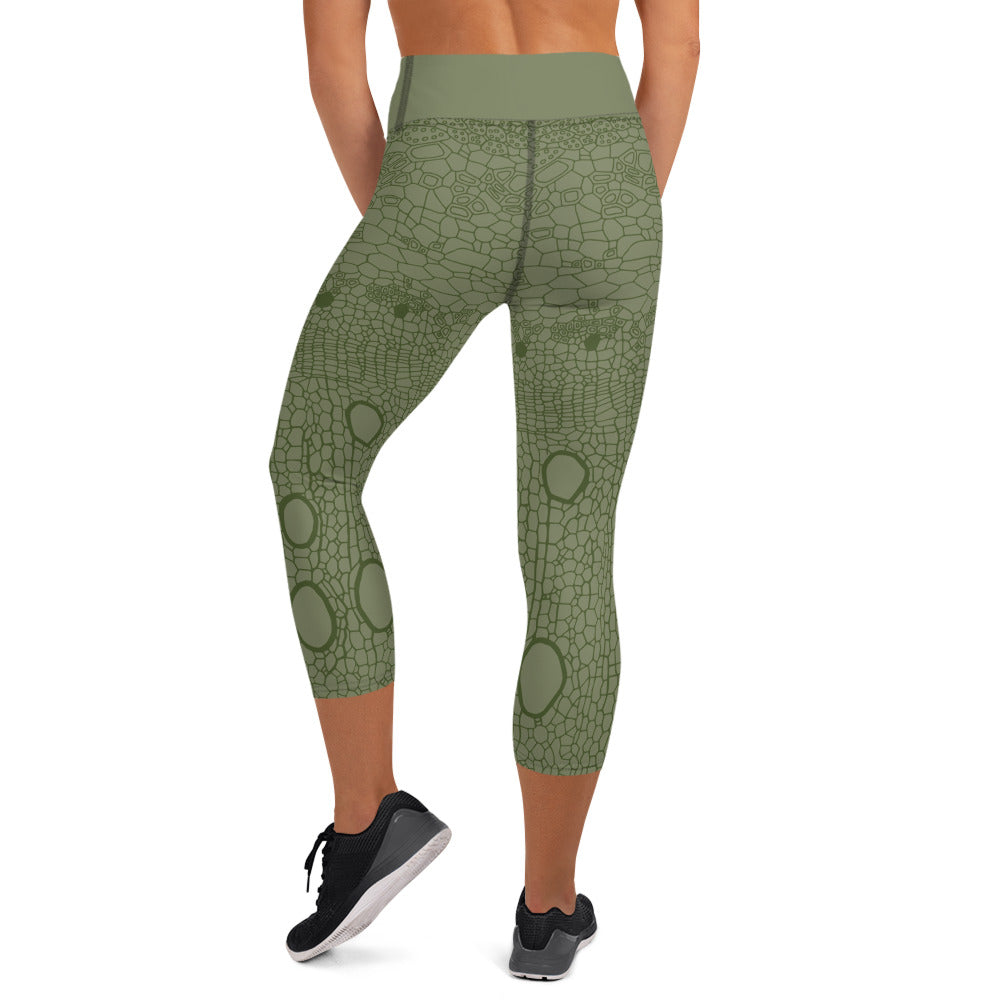 Yoga Capri Leggings : Hemp Cell - Green w/ Green print