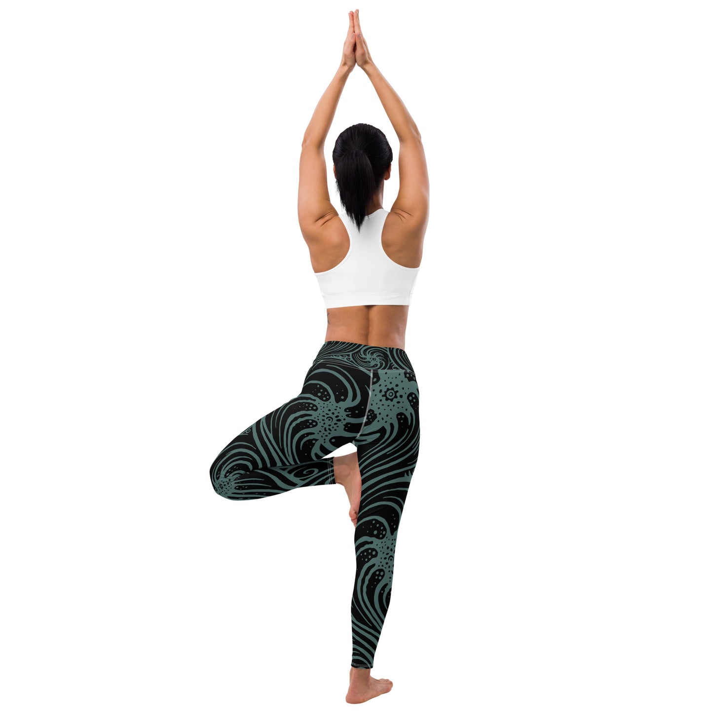 Yoga Leggings : Cosmic Swirl - Black w/ Teal-Gray print