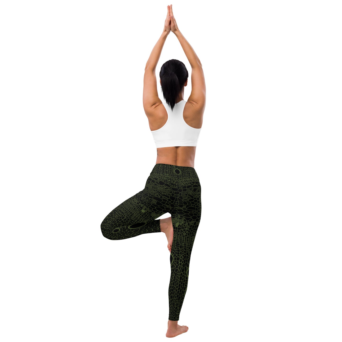 Yoga Leggings : Hemp Cell - Black w/ Green print