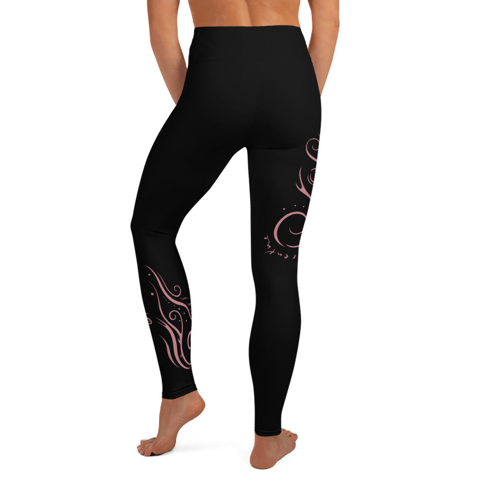 Yoga Leggings : Breathe n Flow - Black w/ Mauve print