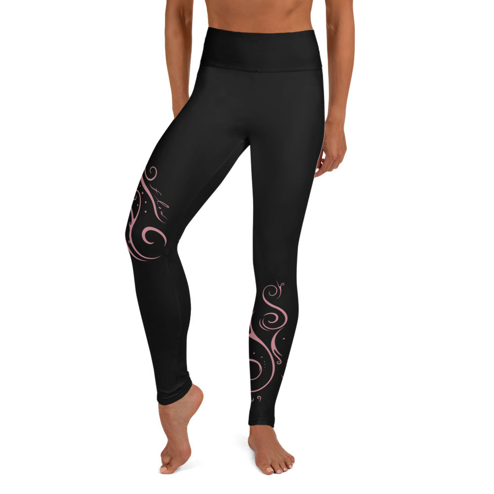 Yoga Leggings : Breathe n Flow - Black w/ Mauve print