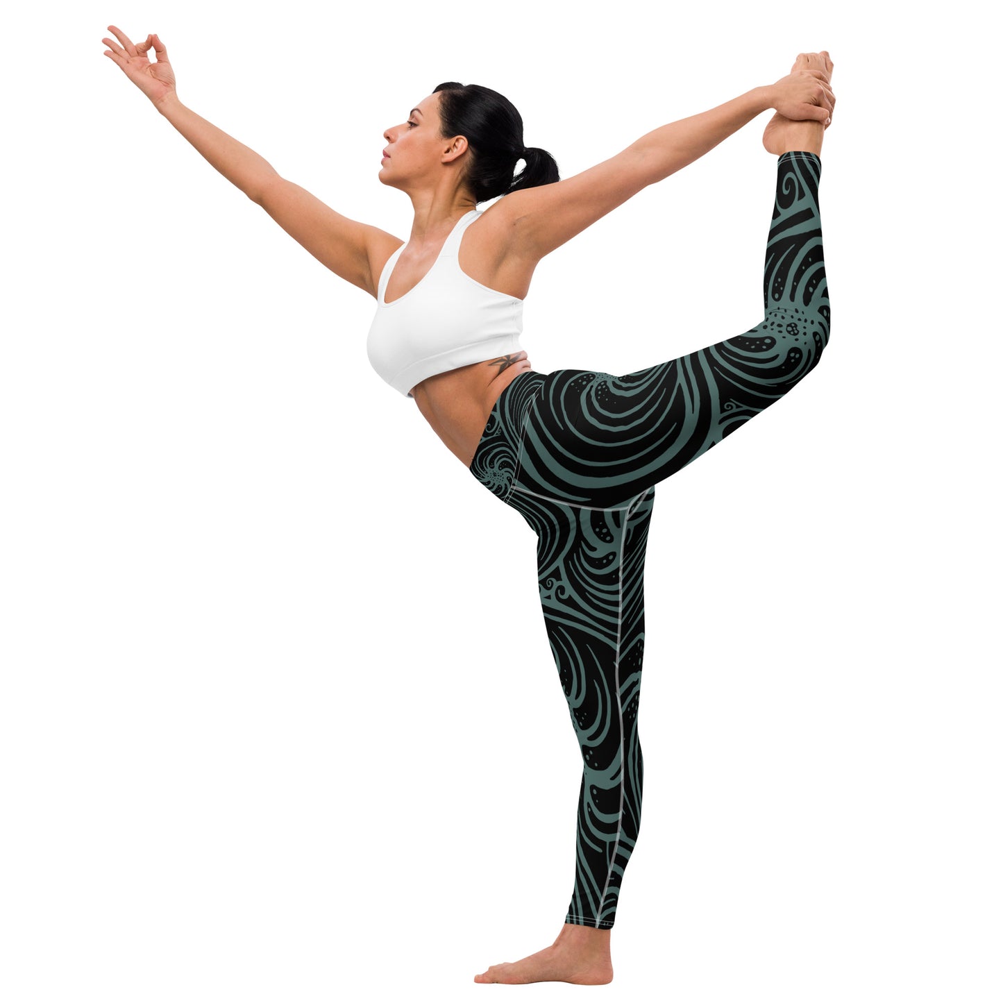 Yoga Leggings : Cosmic Swirl - Black w/ Teal-Gray print