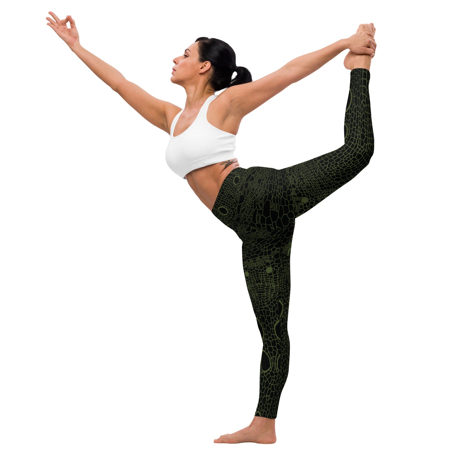 Yoga Leggings : Hemp Cell - Black w/ Green print