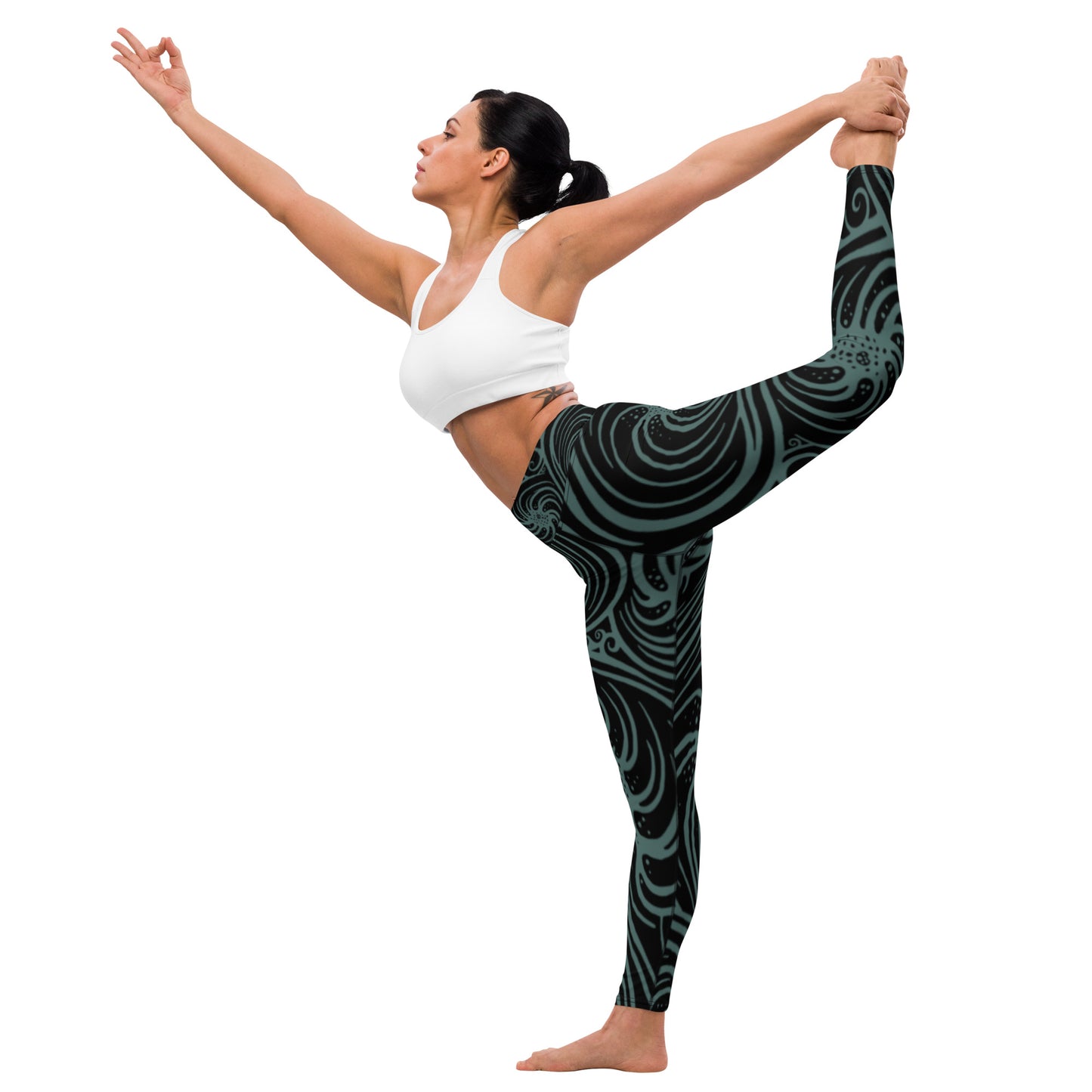 Yoga Leggings : Cosmic Swirl - Black w/ Gray-Teal print