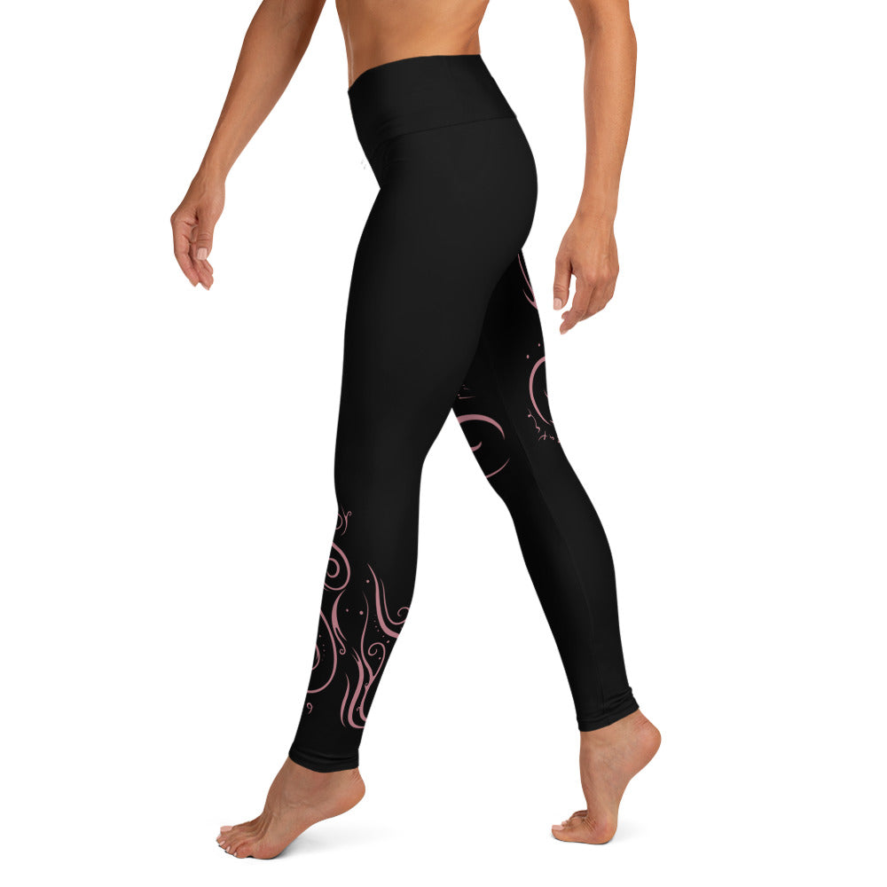 Yoga Leggings : Breathe n Flow - Black w/ Mauve print
