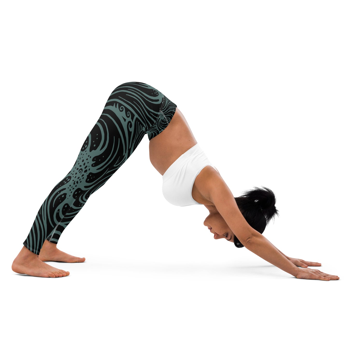 Yoga Leggings : Cosmic Swirl - Black w/ Teal-Gray print
