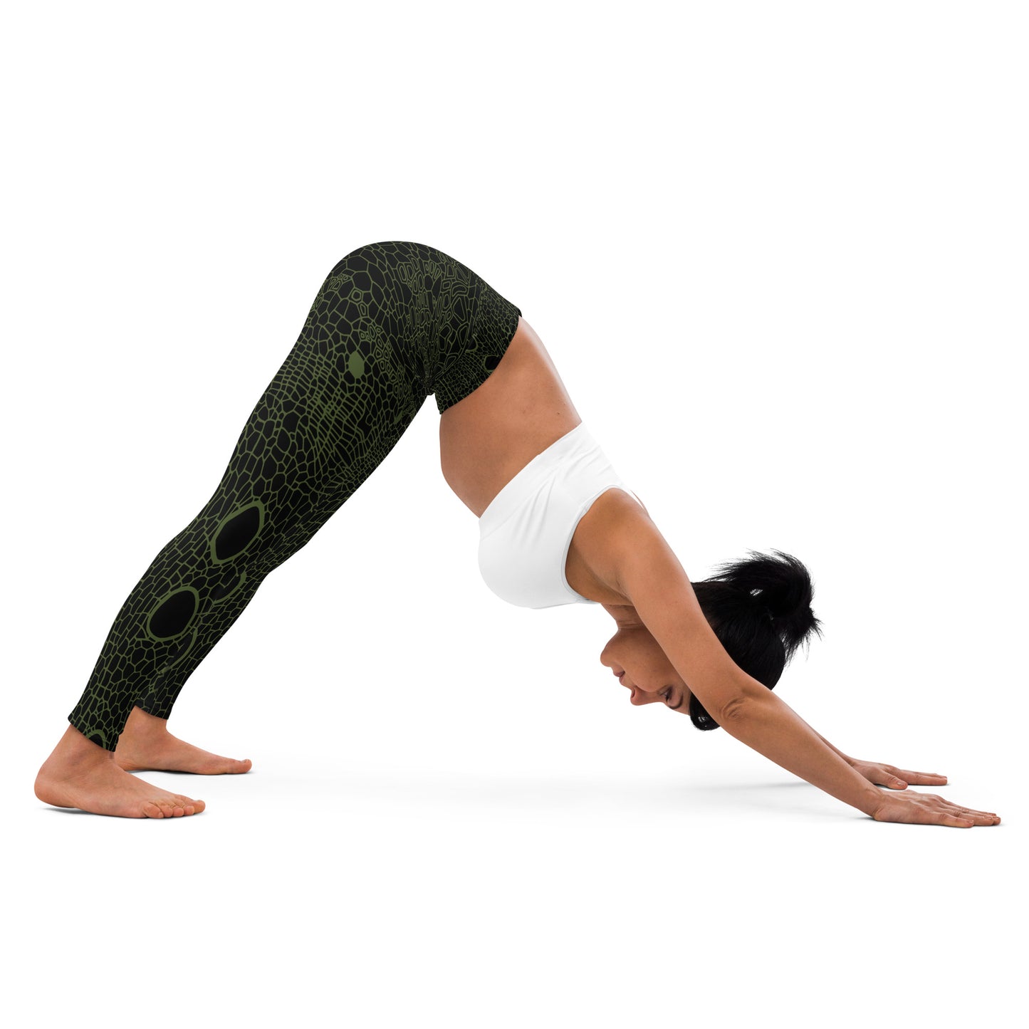 Yoga Leggings : Hemp Cell - Black w/ Green print