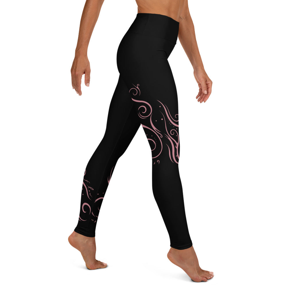 Yoga Leggings : Breathe n Flow - Black w/ Mauve print