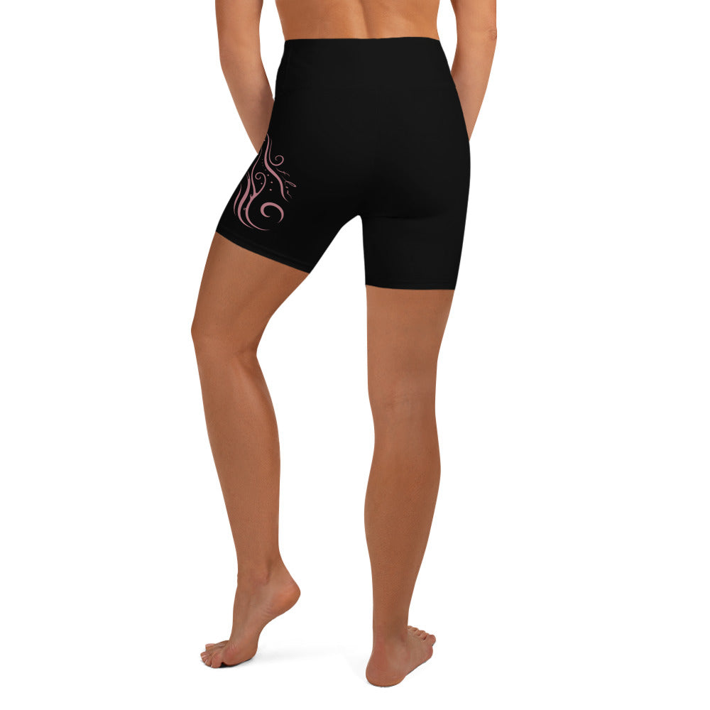 Yoga Shorts : Breathe n Flow - Black w/ Mauve print