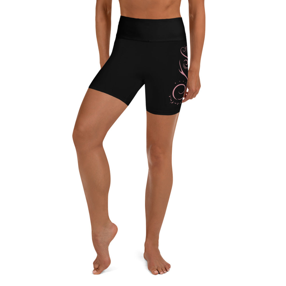 Yoga Shorts : Breathe n Flow - Black w/ Mauve print
