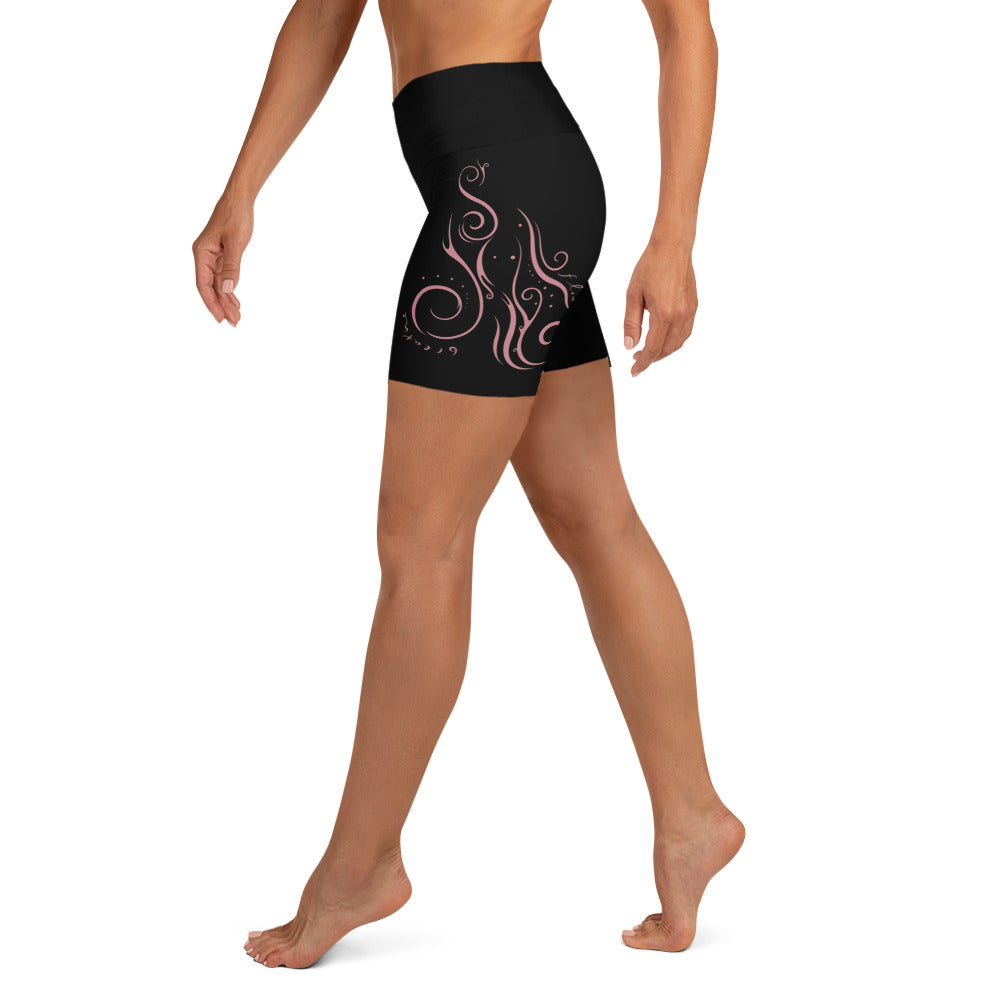 Yoga Shorts : Breathe n Flow - Black w/ Mauve print
