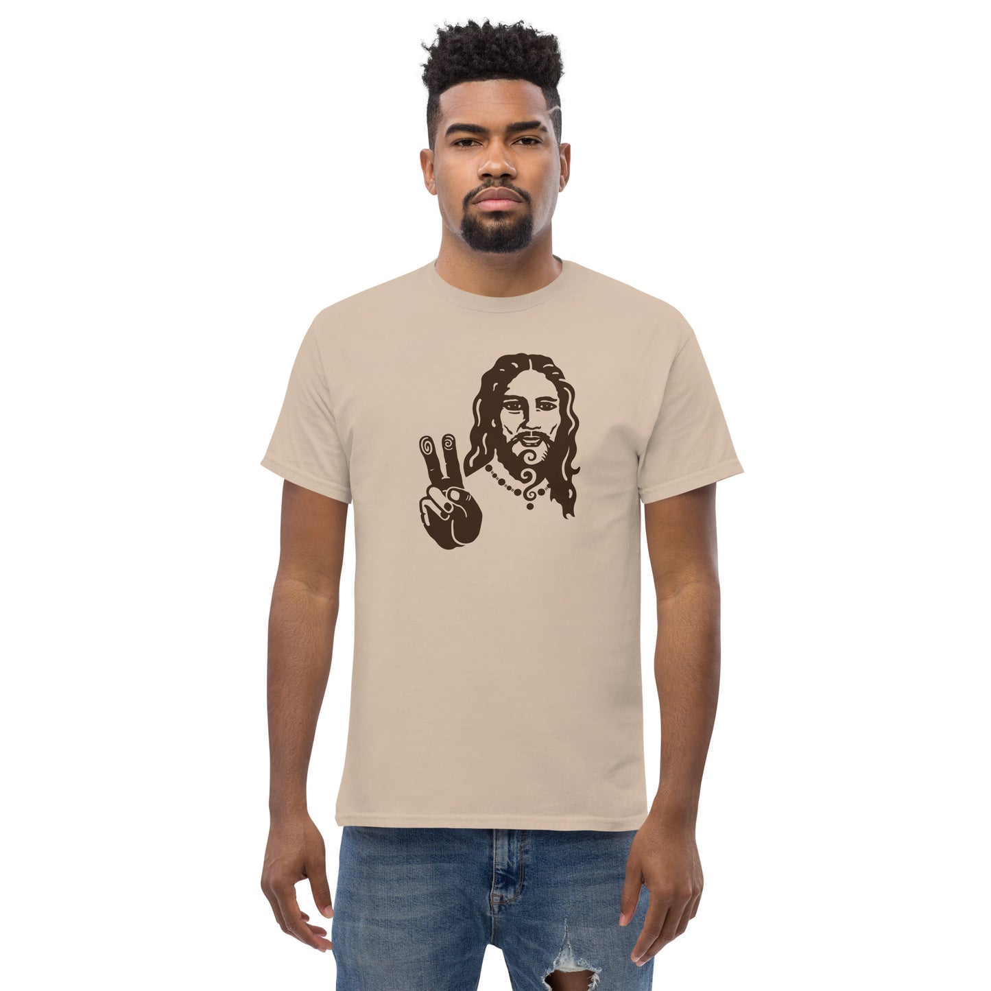 Men's Classic Tee - Peace Jesus - Brown print