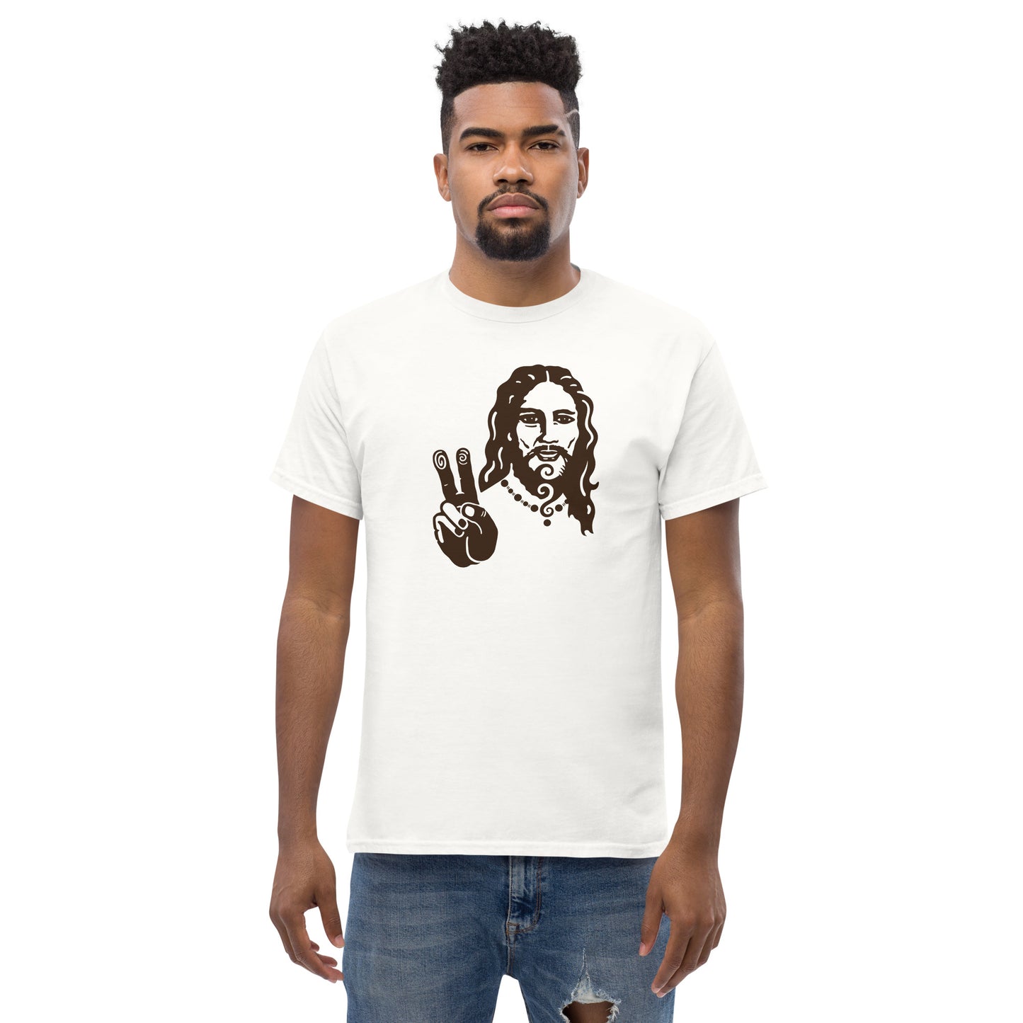 Men's Classic Tee - Peace Jesus - Brown print