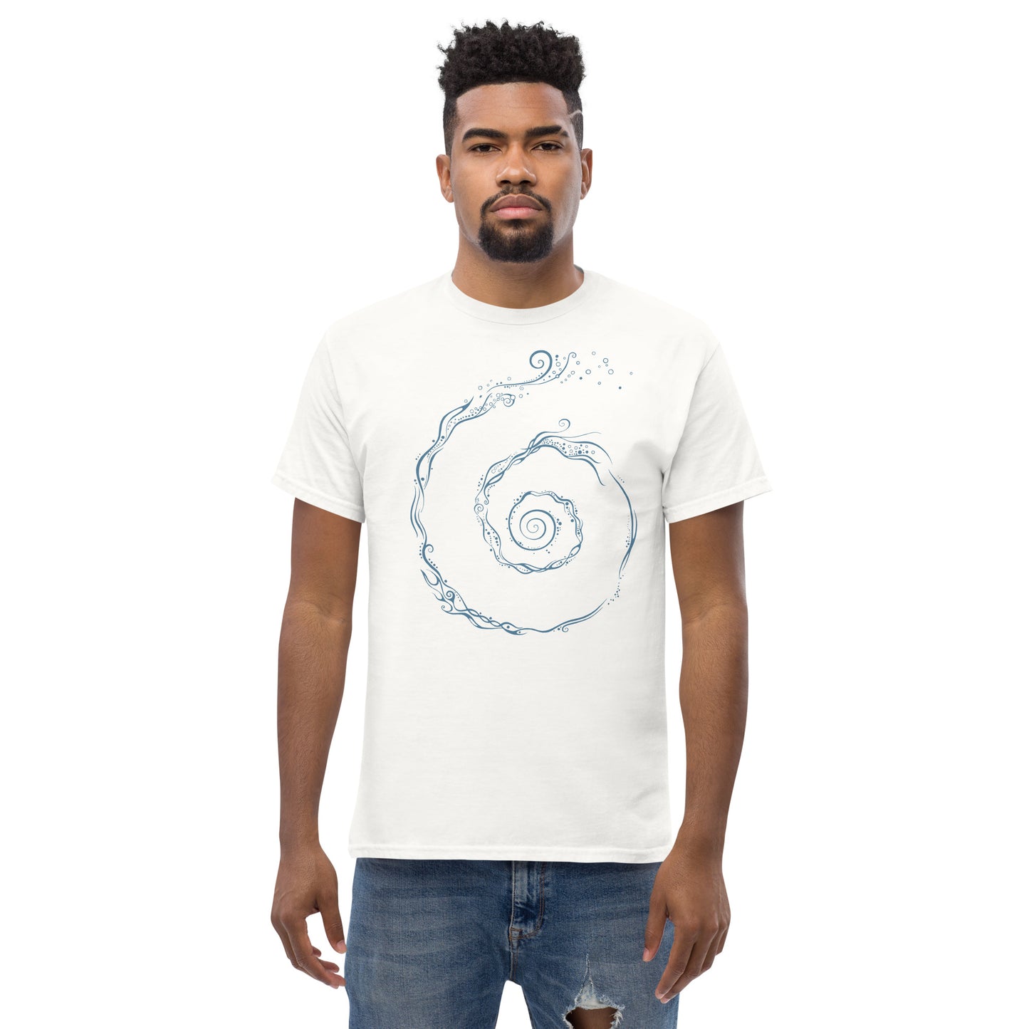 Men's Classic Tee - Aquaswirl w/ Light Blue print