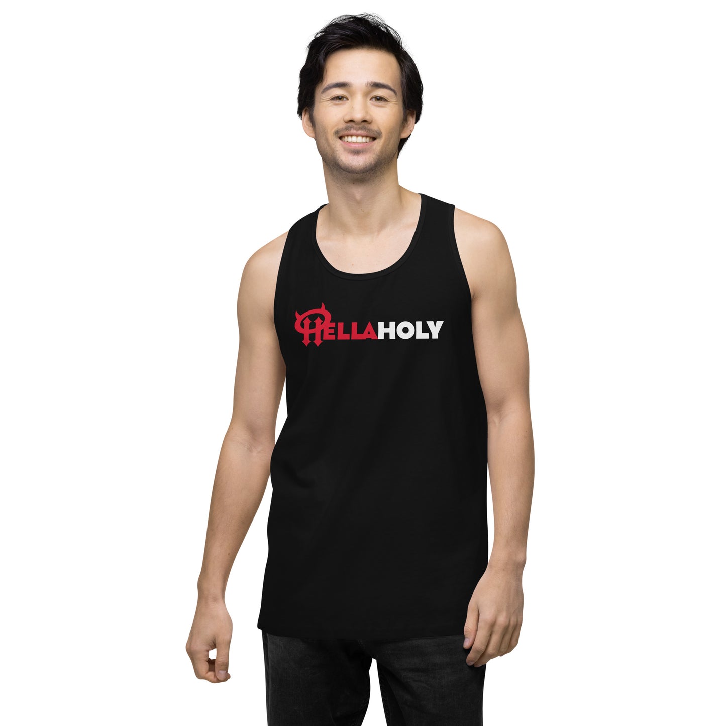 Men’s premium tank top : HellaHoly™ Logo 02 - Red & White print