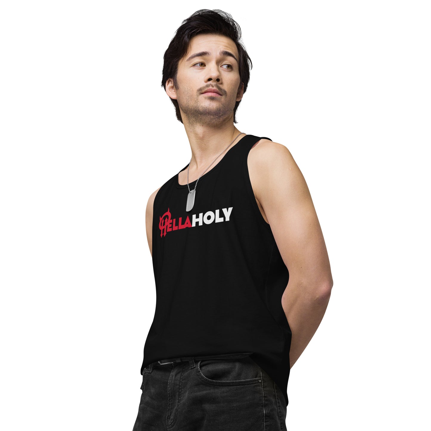 Men’s premium tank top : HellaHoly™ Logo 02 - Red & White print