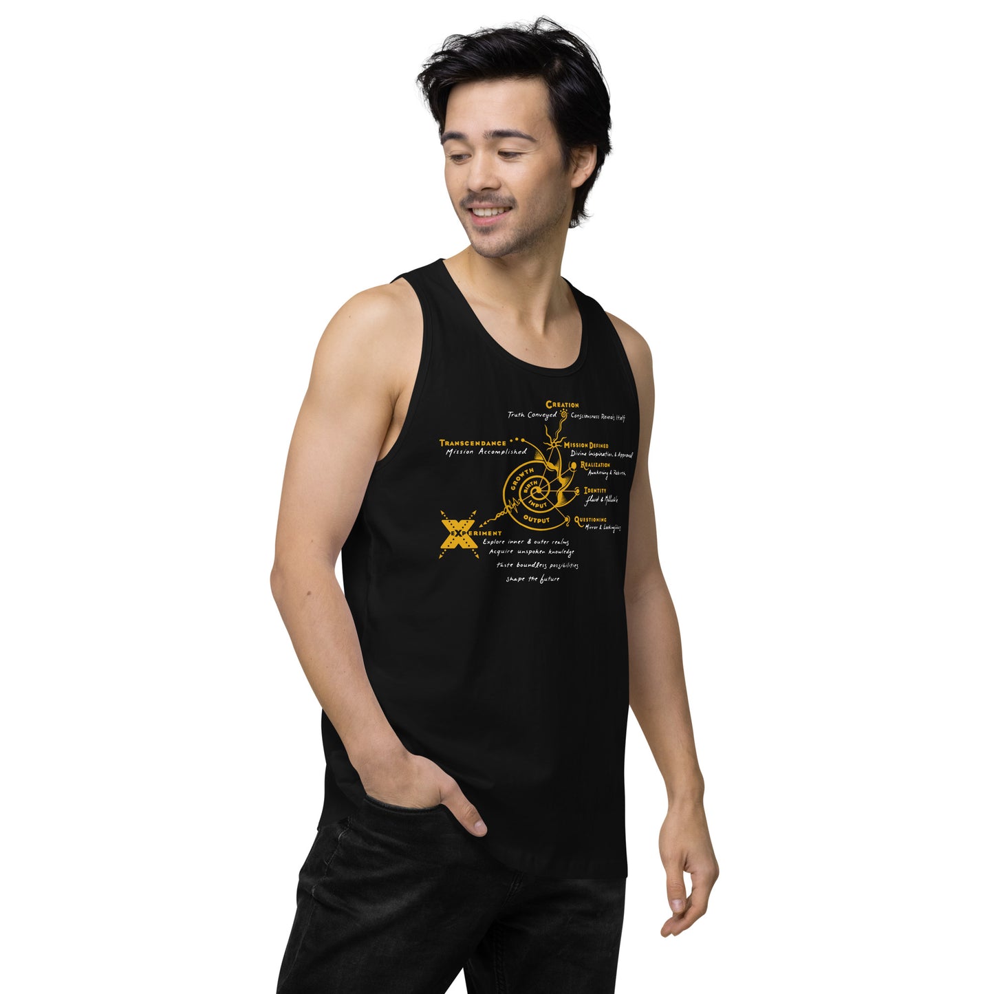 Men’s Premium Tank Top : Growth - Gold & White print