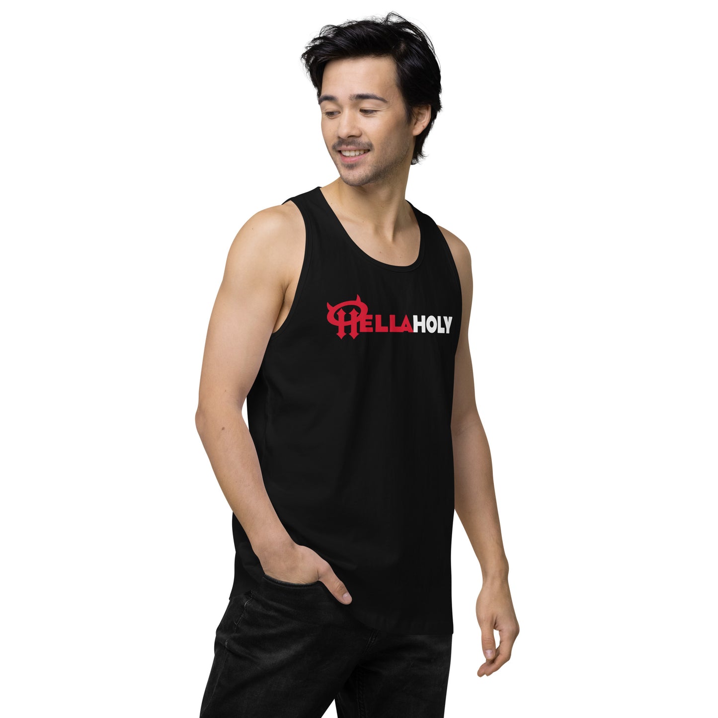 Men’s premium tank top : HellaHoly™ Logo 02 - Red & White print