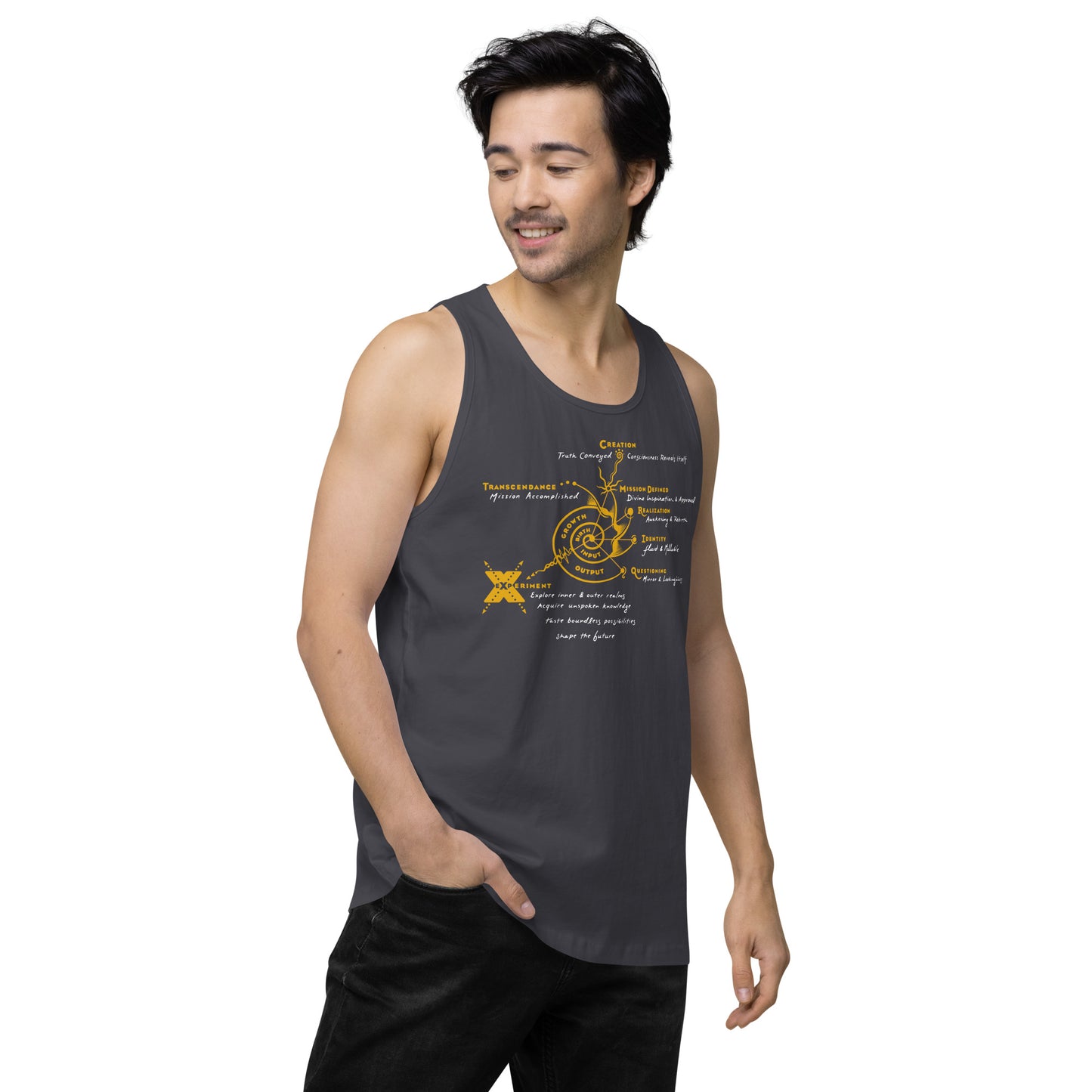 Men’s Premium Tank Top : Growth - Gold & White print