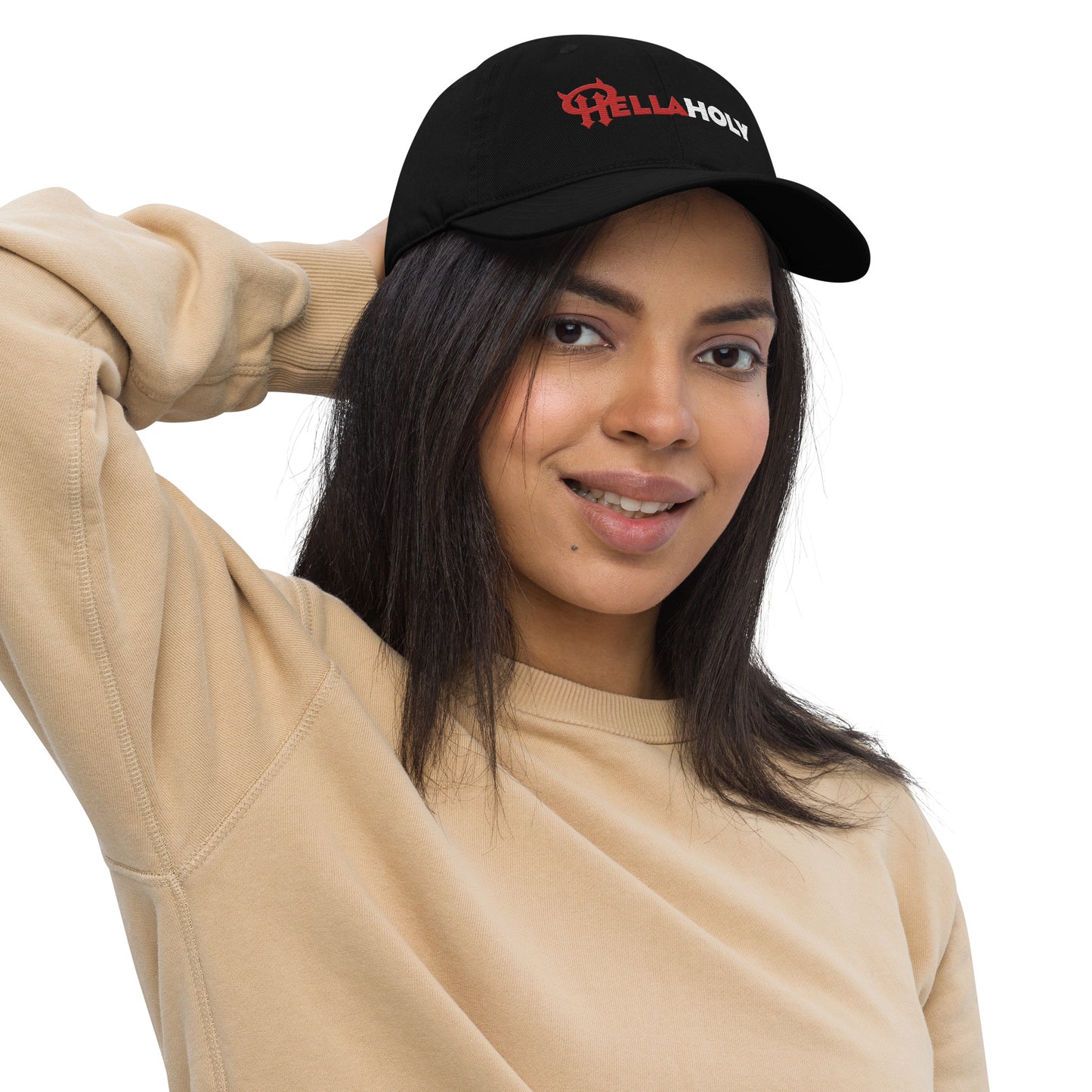 Organic dad hat : HellaHoly™ Logo 02 - Red & White embroidery