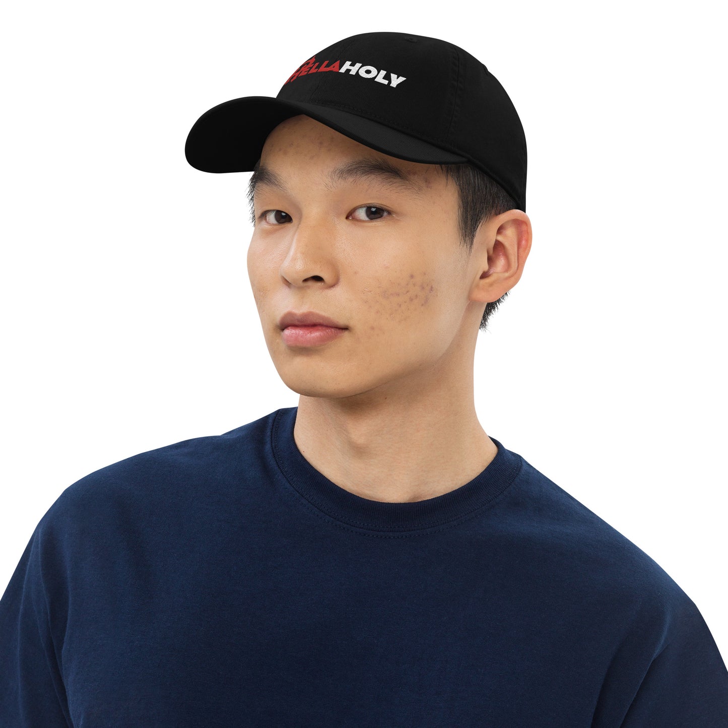 Organic dad hat : HellaHoly™ Logo 02 - Red & White embroidery