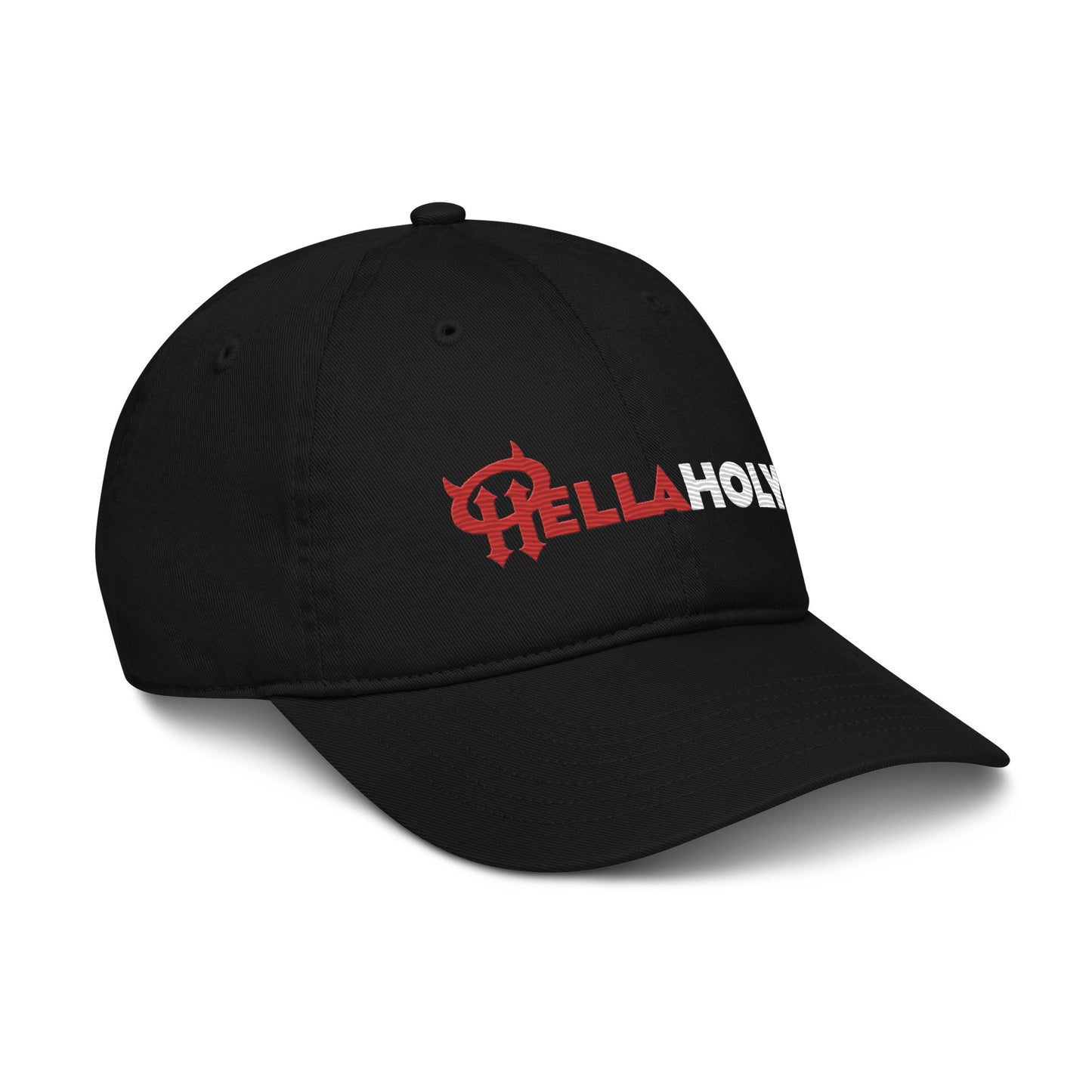 Organic dad hat : HellaHoly™ Logo 02 - Red & White embroidery