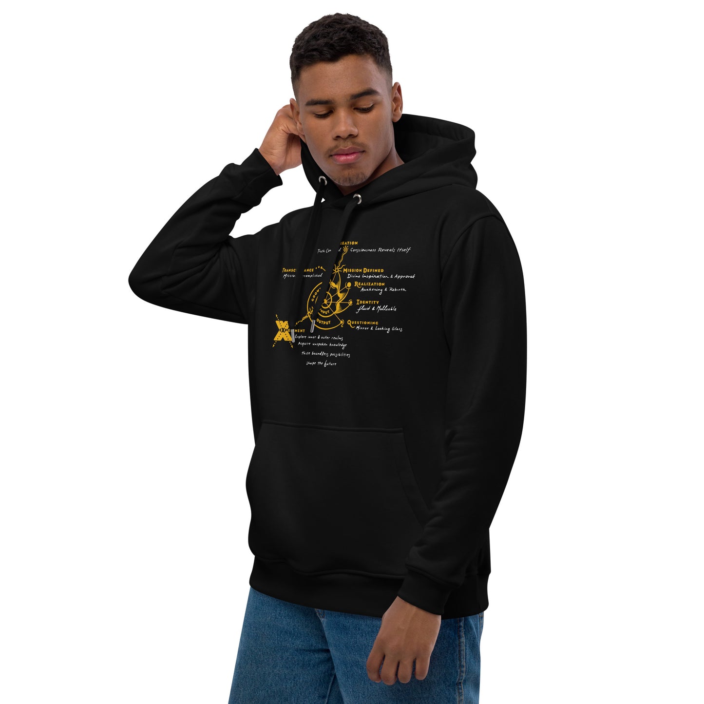 Premium Unisex Eco Hoodie : Growth - Black w/ Gold & White print