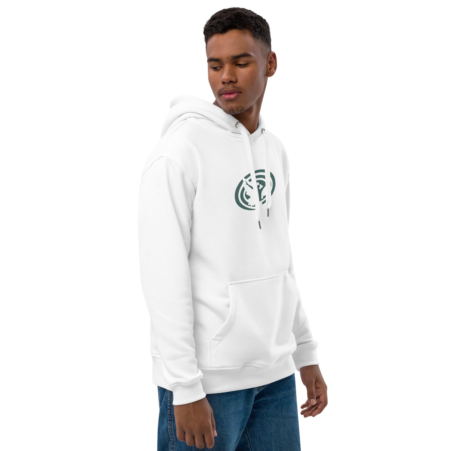 Premium Unisex Eco Hoodie : Swirlspace Logo BG - Black w/ Blue-gray print