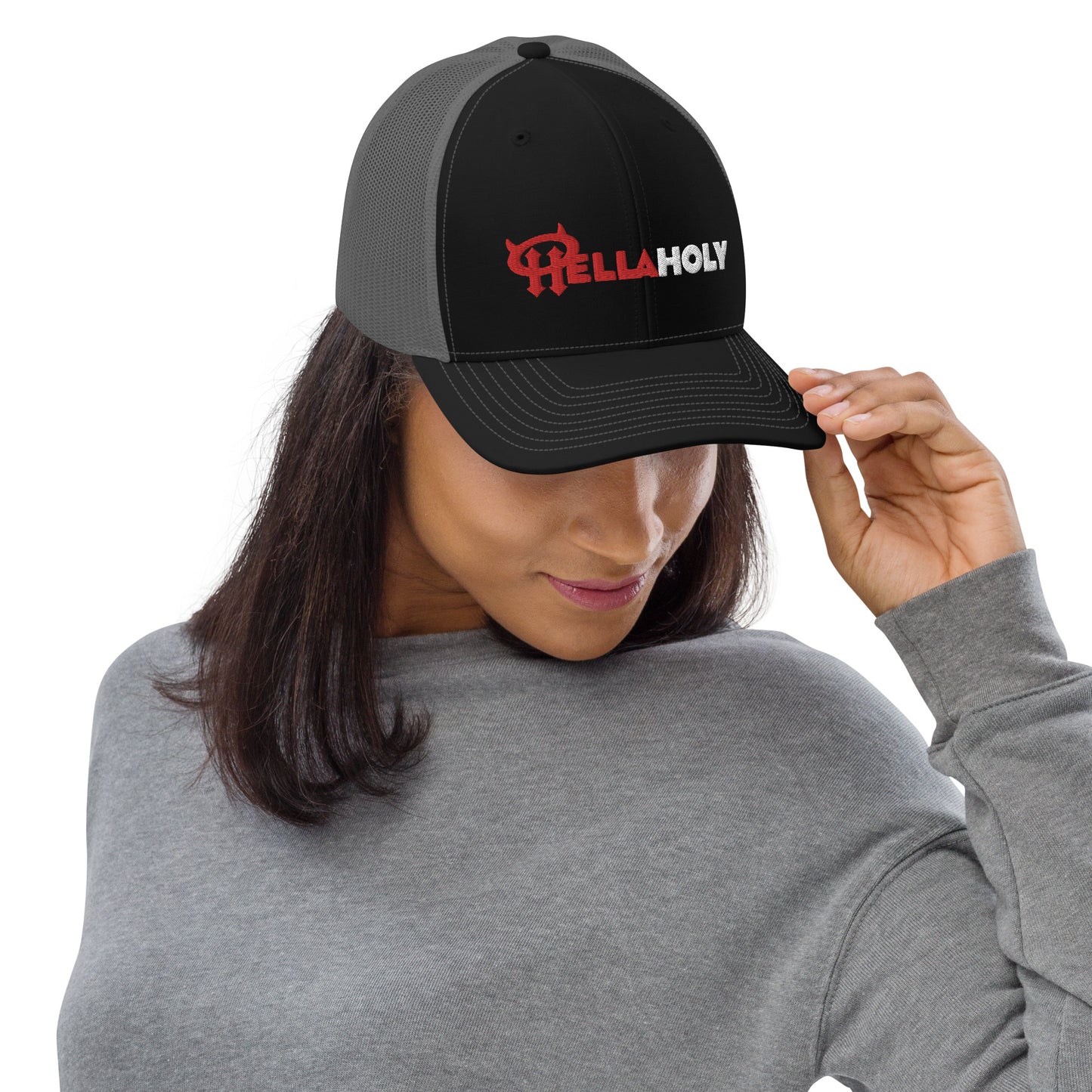 Trucker Cap : HellaHoly™ Logo 02 - Red & white Embroidery