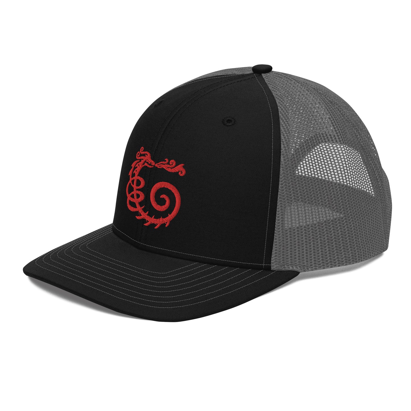 Trucker Cap : Dragon - Black/Gray w/ Red embroidery