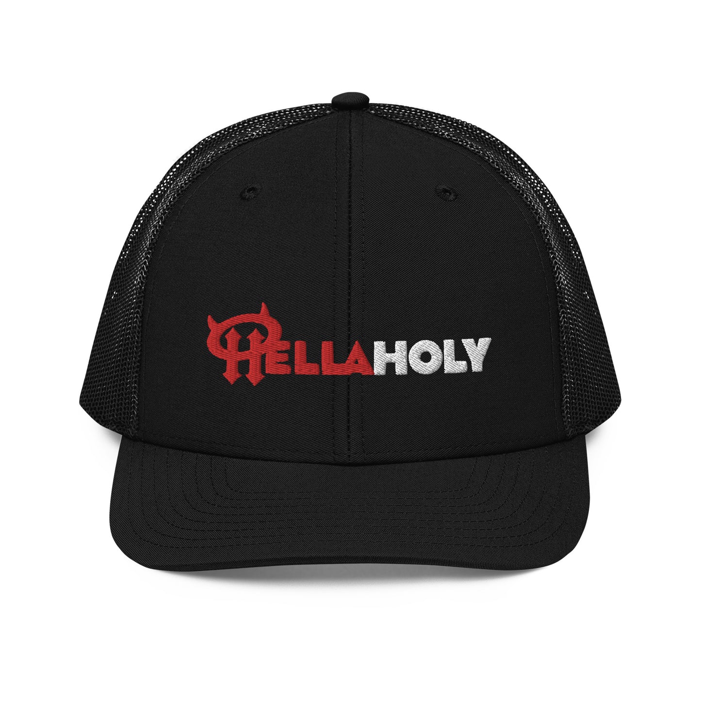 Trucker Cap : HellaHoly™ Logo 02 - Red & white Embroidery