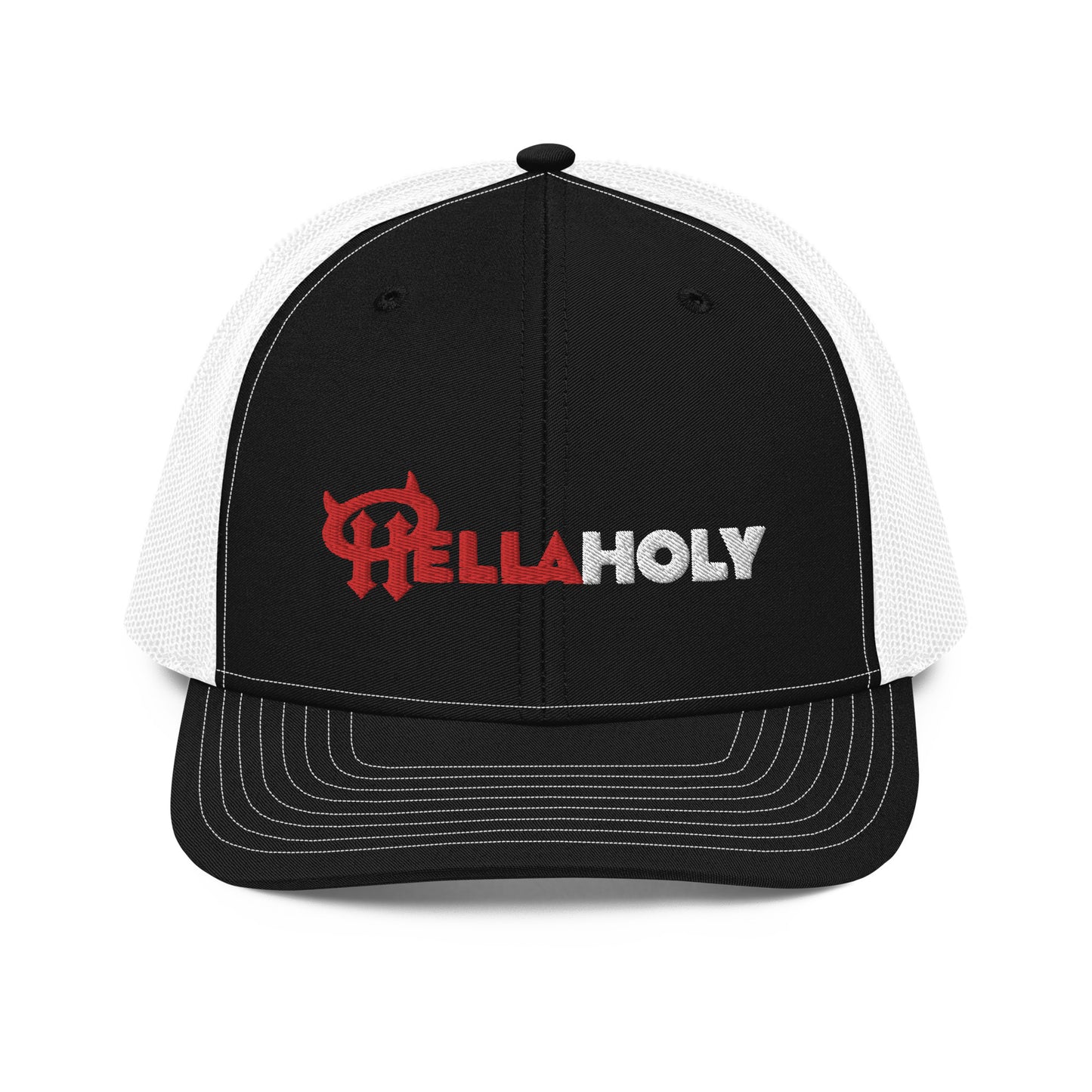 Trucker Cap : HellaHoly™ Logo 02 - Red & white Embroidery