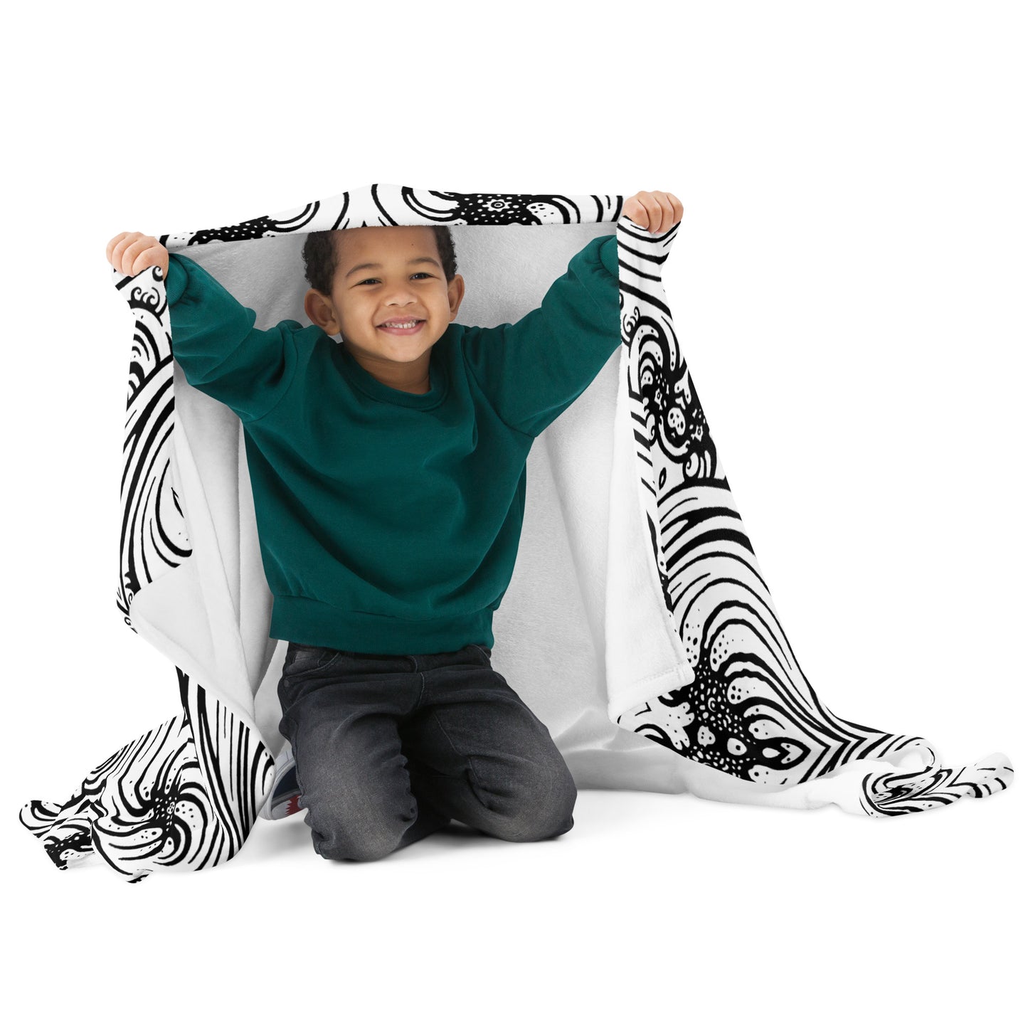 Throw Blanket : Cosmic Swirl - White w/ Black print