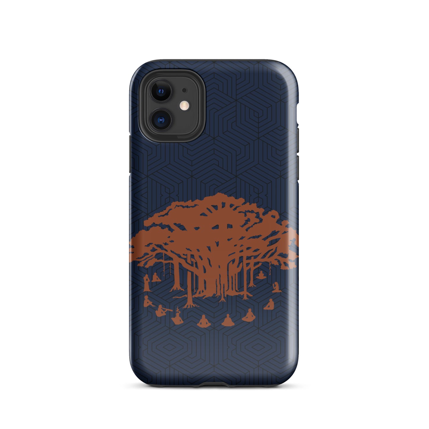 Tough Case for iPhone® : Communitree w/ Hexacubes - Navy w/ Orange & Black print