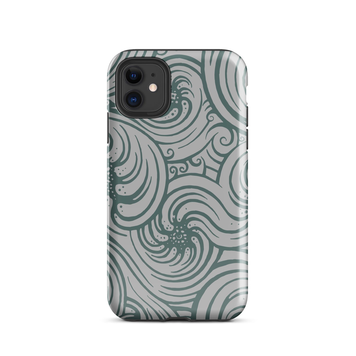 Tough Case for iPhone® : Cosmic Swirl - Silver w/ Teal print