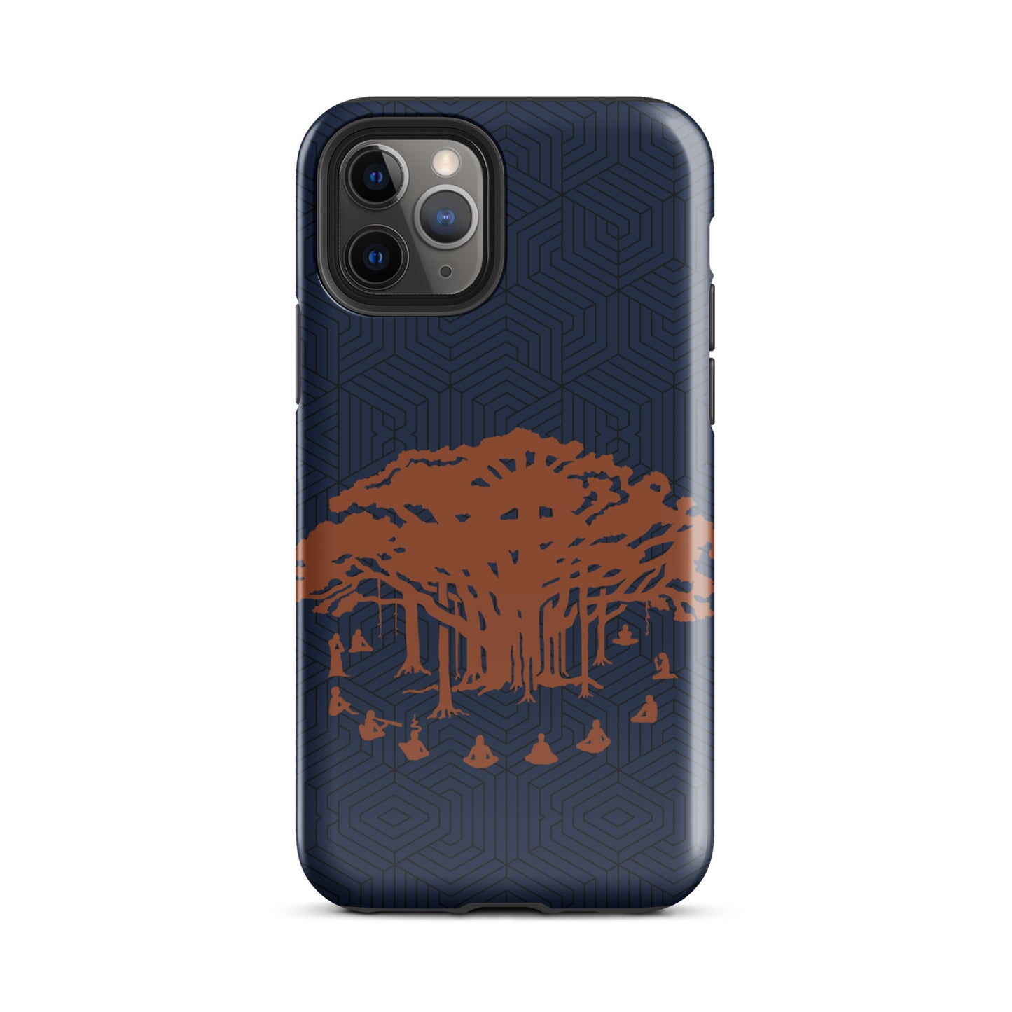 Tough Case for iPhone® : Communitree w/ Hexacubes - Navy w/ Orange & Black print